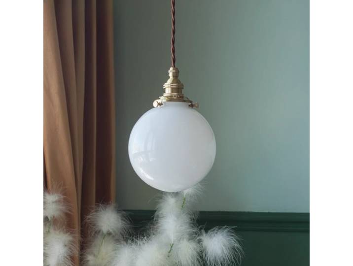 Lampe suspendue LED minimaliste moderne, boule de verre crème vintage, lampe suspendue d'intérieur, salon, chambre à coucher, chevet, décoration de la maison