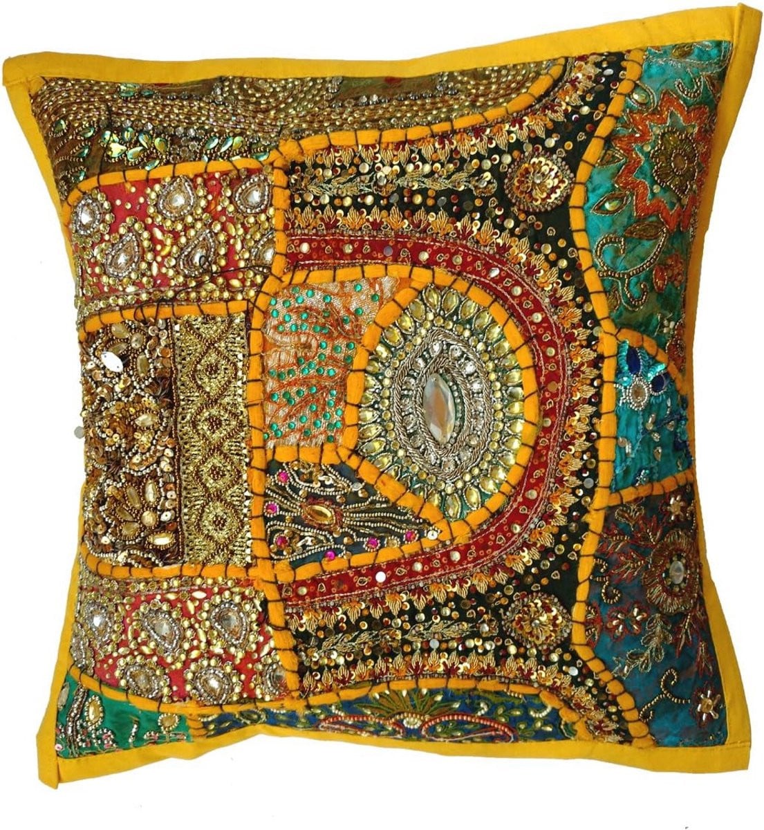 Handgemaakte decoratieve sierkussensloop van katoen met patchwork en borduursel