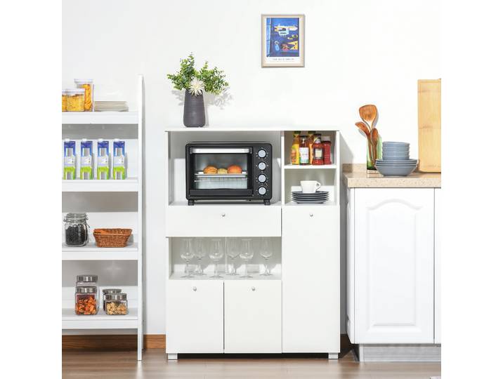 HOMCOM Meuble Cuisine Blanc Multi-Rangements 90x40x120cm