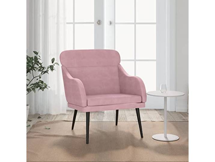 NLQMSU Sessel, Velours, 63 x 76 x 80 cm, mit Metallrahmen, Rosa Tiefe Sitzfläche, geneigte Rückenlehne, gepolsterte Armlehnen, einfache Montage mit Handbuch im Lieferumfang enthalten