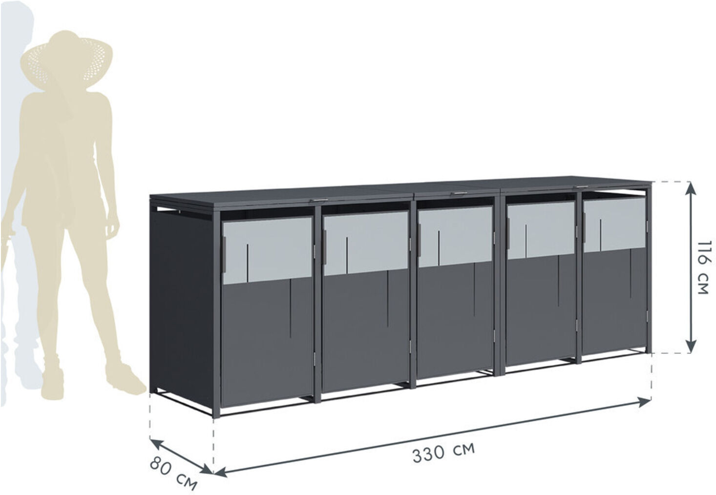Westmann Mülltonnenbox Tonus 5 5 x 240L Anthrazit 80 x 330 x 116cm ; 50NRTH GmbH (WMJGBC254-5)