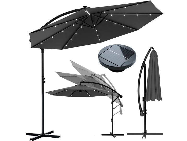 Parasol Soontrans 3,5 m avec manivelle et base croisée - Parasol et parapluie de jardin avec 8 baleines et ouverture ventilée
