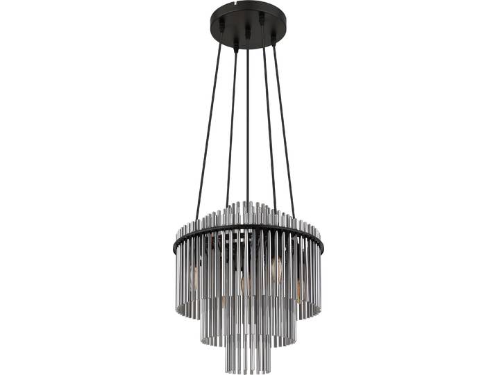 Lustre\, 5 flammes\, tiges de verre fumé\, noir\, D 40 cm