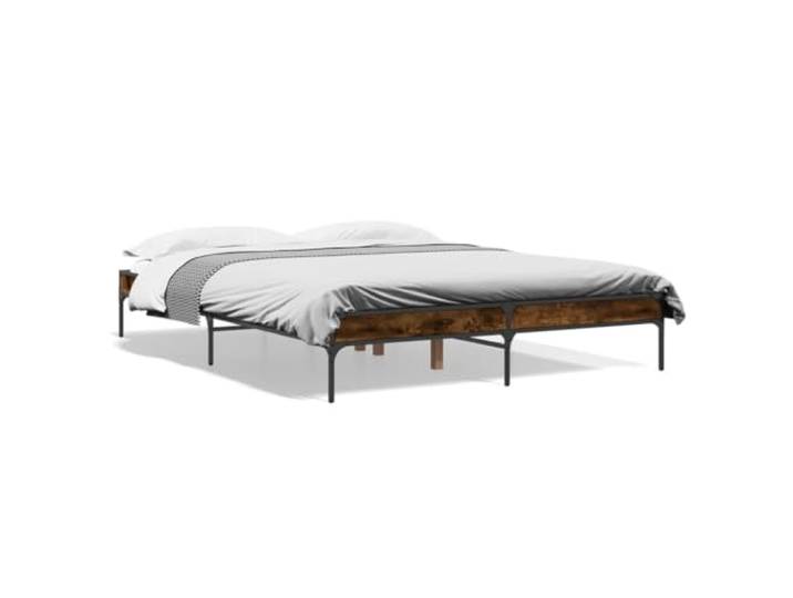 PUGYNBK Bettgestell aus Holz, Eiche rauchfarben, 140 x 200 cm Lattenrost, Metallbeine, feuchtigkeitsbeständig, ohne Matratze
