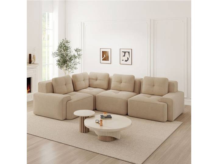 Canapé d angle - SENVIRO - modulaire profond en velours côtelé beige