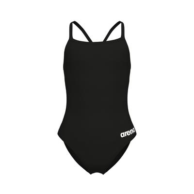 Badeanzug ARENA "GIRL'S TEAM SWIMSUIT CHALLENGE SOLID", Mädchen, Gr. 128, N-Gr, schwarz (schwarz, weiß), Obermaterial: 100% Polyester, Badeanzüge Badeanzug