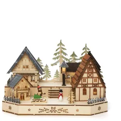 Konstsmide Weihnachtsbeleuchtung  LED Holzsilhouette naturfarben Dorf 9 Dioden