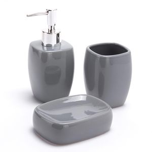 MSV Badaccessoires-Set Classic 141113, 3-teilig, aus Keramik, grau