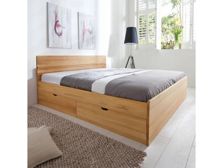 Bett Finnland Komfort Kiefer/Kernbuche Massivholz mit Schubkasten 180x200cm Kernbuche