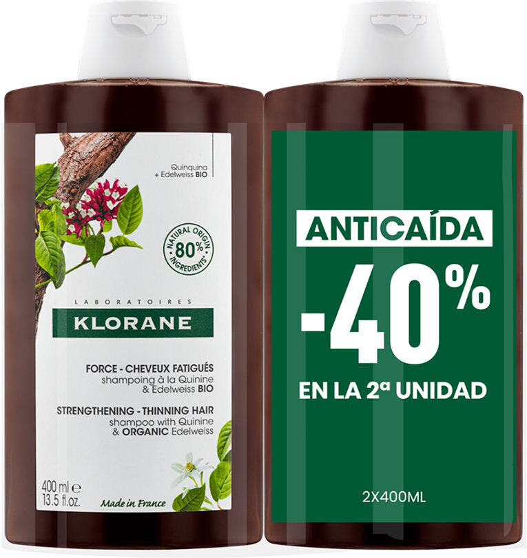 Klorane A La Quinine E Edelweiss Bio shampoo fortalecedor duo 2 x 400 ml