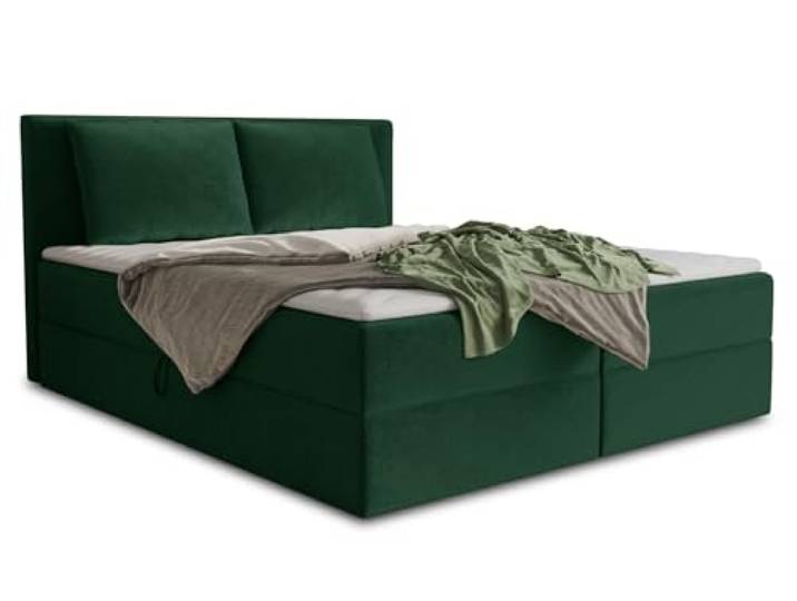 Sofnet Boxspringbett Egro mit 2 Bettkästen und Zwei große Kissen - Doppelbett mit Bonell-Matratze und Topper, Polsterbett, Bett, Bettgestell Schlafzimmer (Grün (Kronos 19), 140 x 200 cm)