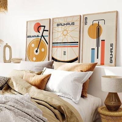 Inspired Living Bauhaus Bicycle Canvas Art Set Mid Century Modern Posters For Minimalist Home Decor 20x30cm Frameles