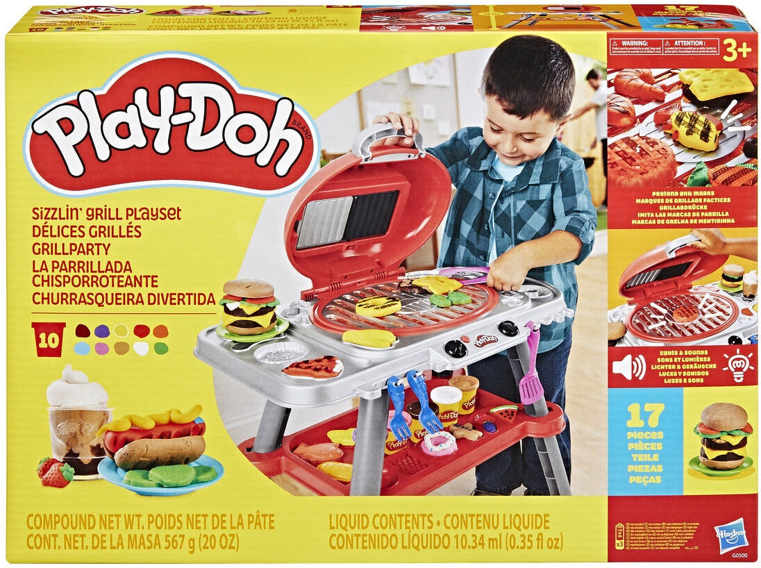 Play-Doh Sizzlin’ Grill Playset with Lights and Sounds for Kids - 17 Accessories and 10 Play-Doh Tubs - Hasbro