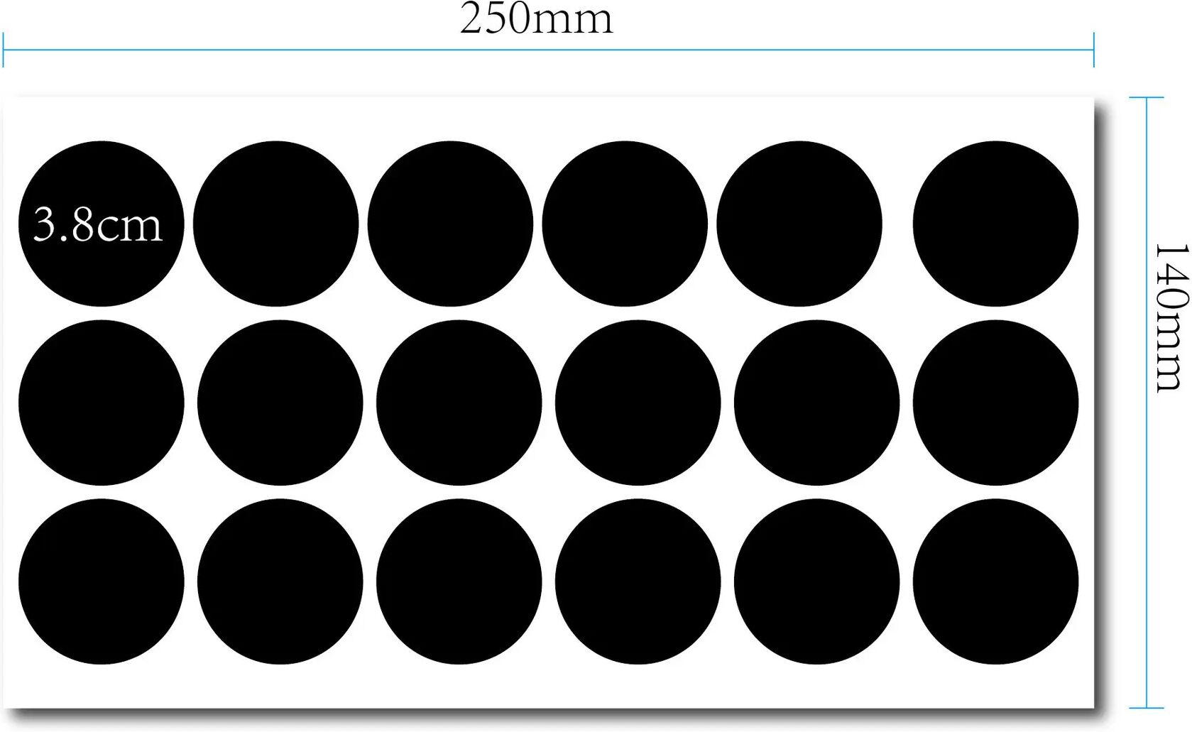 INF Étiquettes de tableau noir réutilisables, paquet de 18 (38 mm) Autocollants ronds en PVC noir