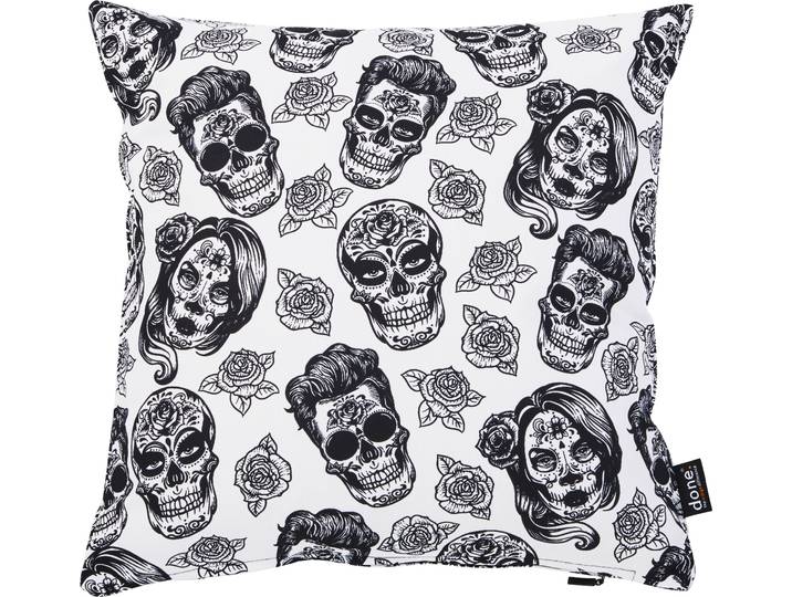 Dekokissen DONE. Panama Print Skulls , bunt (bunt, bedruckt), B:45cm L:45cm, Baumwolle, Dekokissen_Sitzkissen_Kissenhüllen, Dekokissen, Beidseitig bedruckte Kissenhüle ohne Füllung, 1 Stück