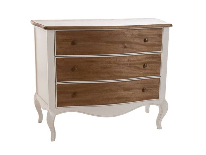 Commode baroque bois et blanc cassé 3 tiroirs L100