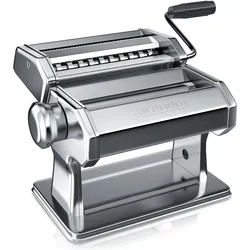 Arendo Nudelmaschine, Manueller Pasta Maker, Edelstahl, Nudelpresse, 7 einstellbare Stärken, Duplexvorsatz, Pastamaschine, Silber