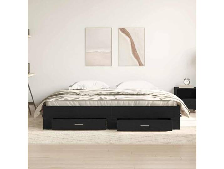 KTHLBRH Bettgestell Eiche Schwarz 180 x 200 cm Holz mehrschichtig Mit Schubladen, festen Latten, Kapazität 220 kg, einfache Reinigung