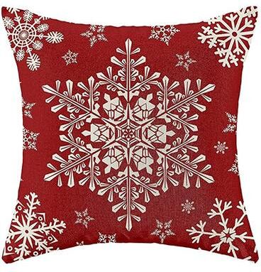 Daily Deals Depot Red Christmas Pillowcase, Farmhouse Snowflake Pillow Cover, Christmas Linen Cushion, Sofa Home Decoration style 2 35x35cm