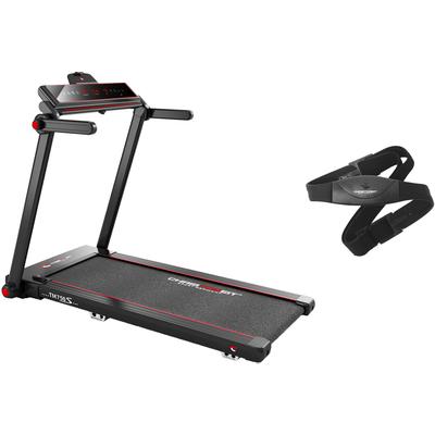 Laufband CHRISTOPEIT SPORT "TM 750 S (mit/ohne Pulsgurt)" Gr. 2, schwarz (schwarz, rot), Laufbänder, mit Pulsgurt, bis max. 16 km/h, klappbar, 130 kg max. Benutzergewicht, B:81cm H:124cm L:143cm