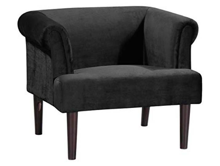 Atlantic Home Collection Charlie Sessel, Armlehnenstuhl mit Massivholzfüßen, Samt, Schwarz, 74 x 86x 70