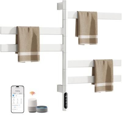 LTMATE Wall Mounted Stainless Steel Heated Towel Warmer with 5 Swivel Bars