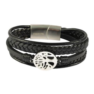 Kettenanhänger ADELIA´S "Anhänger – Lebensbaum Gravuranhänger aus Leder", silber (schwarz), Schmuckanhänger, Damen, Leder, Kettenanhänger, Ideal als Geschenk zum Weihnachten