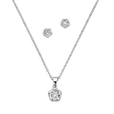 Ohrring und Ketten Set FIRETTI "Multipack Schmuck Geschenk Silber 925 Halskette Ohrstecker Blumen", silber (silberfarben, kristallweiß, kristallweiß), Schmuck_Sets, Damen, Silber 925 (Sterlingsilber), mit Zirkonia (synth.)