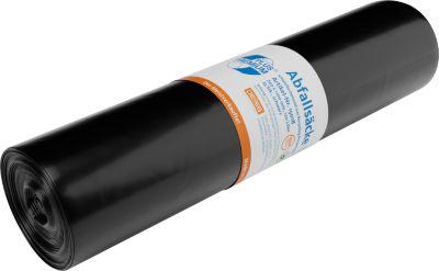 Deiss PREMIUM PLUS® Abfallsäcke, Recycling-LDPE, reißfest, B 700 x H 1100 mm, 120 liter, 34 µm, schwarz, 250 Stück