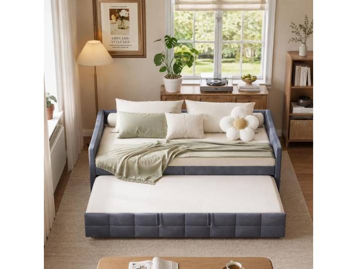 Canapé lit Convertible 2 Places 90/180 x 200 cm Canape Lit Rembourré avec sommier à Lattes Canapé-lit gigogne sans Matelas Gris
