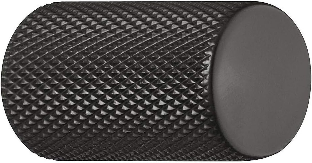Meubelknop Rond Vintage - Geribbeld Aluminium - Zwart Mat - Ø 17 mm