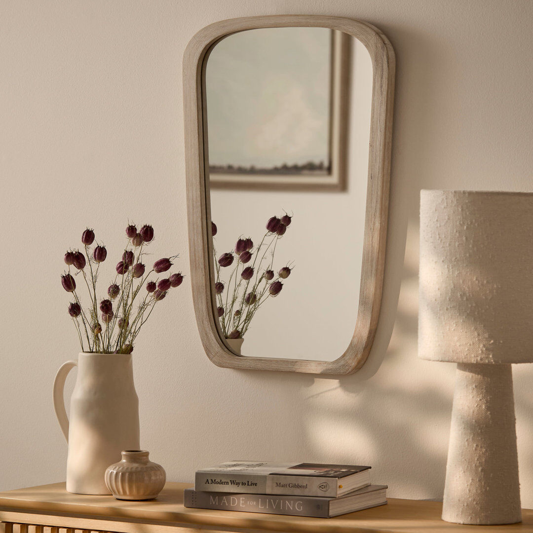 17 Stories Solid Wood Rectangle Wall Mirror Whitewash Small