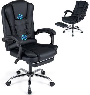 Costway Massage Office Chair with Footrest & Reclining Backrest and Swivel Seat-Black