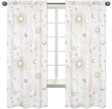 Sweet Jojo Designs Pink, Gold and Grey Star and Moon Celestial Collection 84-inch Window Treatment Curtain Panel Pair