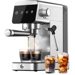 Amzchef CE-AZ-EM1501-SV Piston Coffee Maker (Silver), Siebträgermaschine, Silber