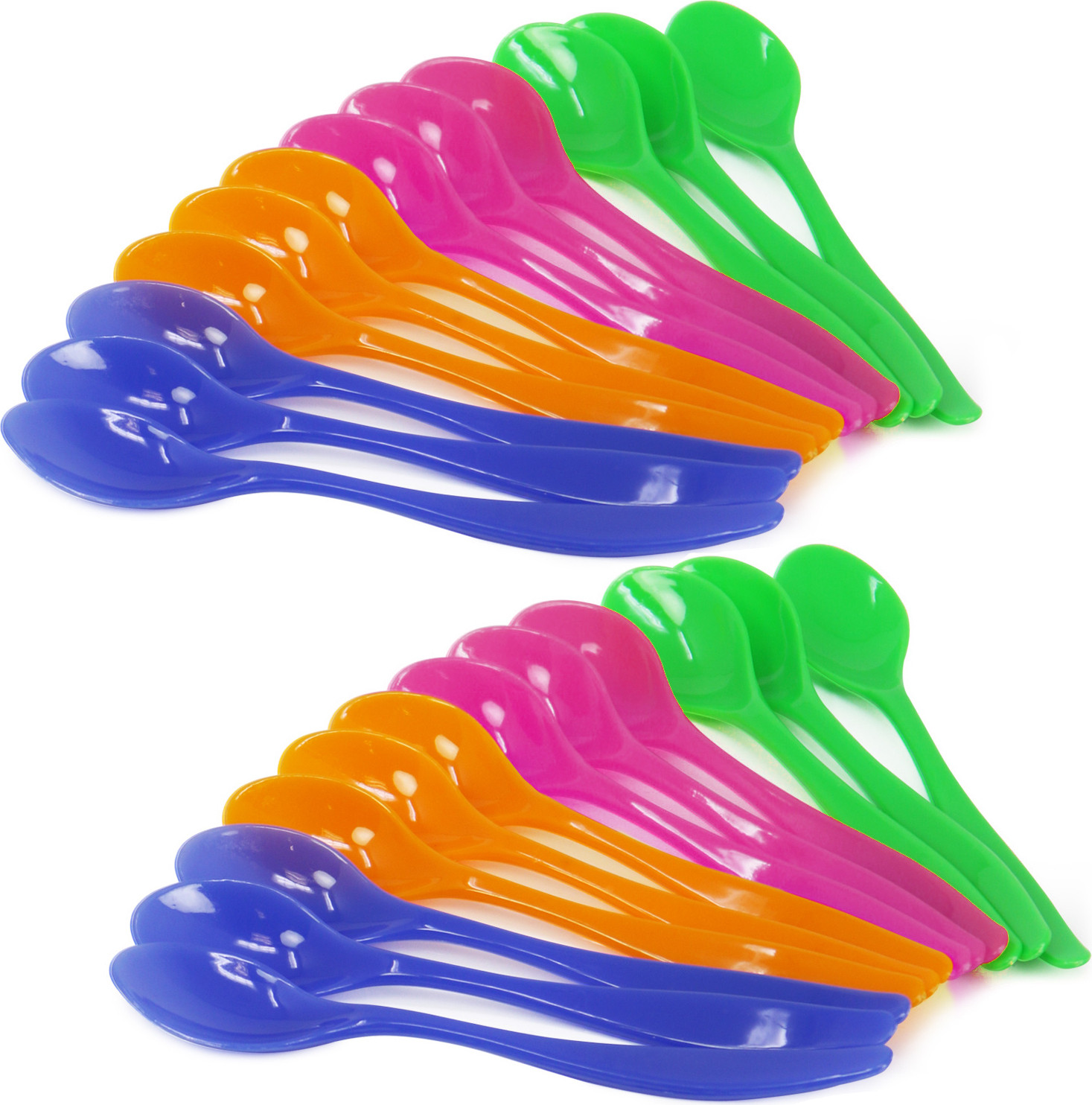 COM-Four 24 herbruikbare eierlepels van BPA-vrij kunststof, kleurrijk, 14 cm
