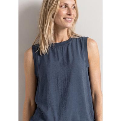 Blusentop STREET ONE, Damen, Gr. 34, ashen blau, Stoff, 88% Viskose, 12% Polyamid, unifarben, normal normal, Rundhals, abgesteppt, Blusen Blusentop, mit Kordelzug und Schleife