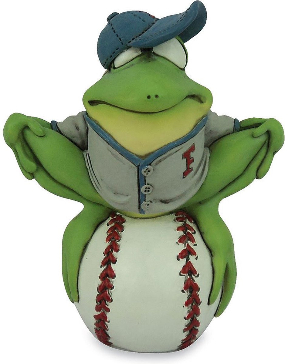 Groen dierenbeeldje kikker Freddy de softbal kampioen, Hoogte: 13 cm