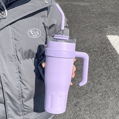 Uplift Curations 38oz Stainless Steel Insulated Tumbler With Handle & Straw Large Capacity Vacuum Travel Cup purple