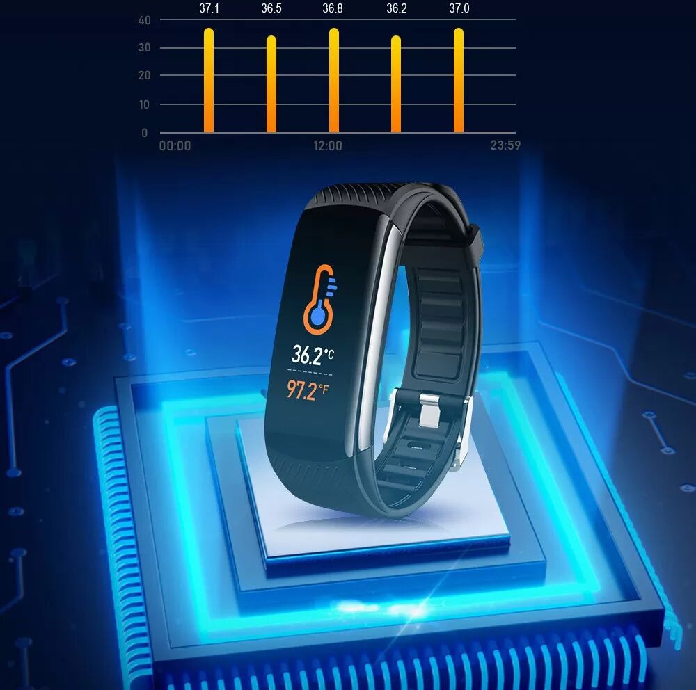 INF Bracelet d'activité avec moniteur de fréquence cardiaque et d'oxygène sanguin Bleu