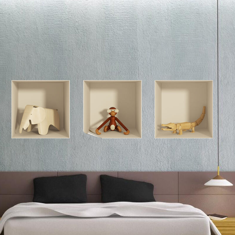 Ambiance-sticker Sticker effet 3D animaux en bois