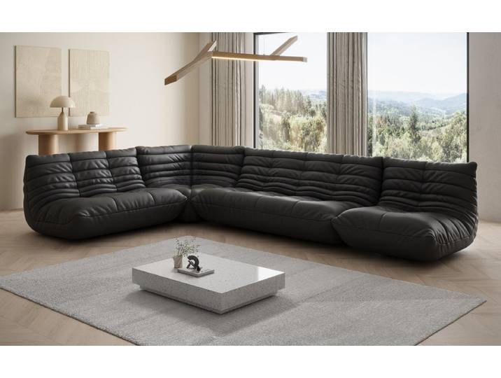 Designer Ecksofa Wohnlandschaft Calmo in Echtleder - Schwarz - Echtleder - Luxusbetten24