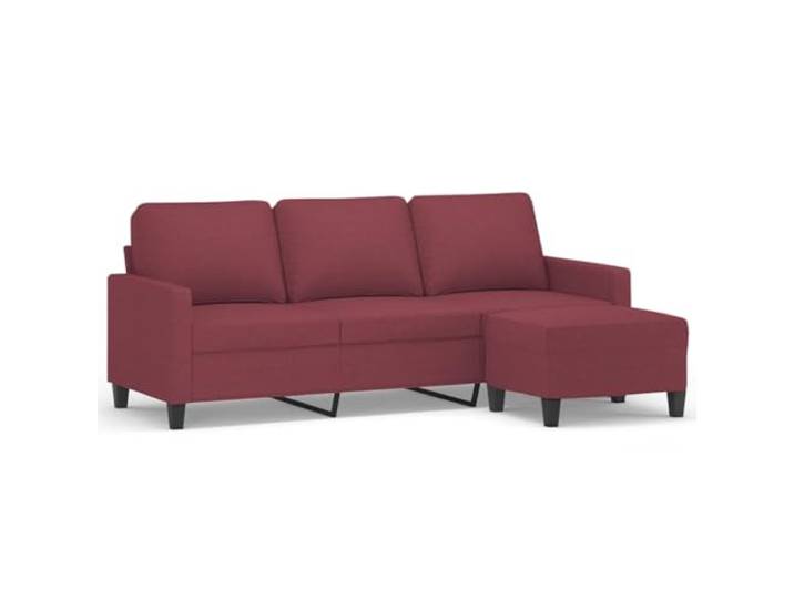 GHVBNMF 3-Sitzer Couch mit Hocker Weinrot Stoff Polstersofa Set Bequemes Polstergarnitur Set mit weinrotem Stoffbezug und stabilem Metallgestell für Wohnzimmer und Gästezimmer.