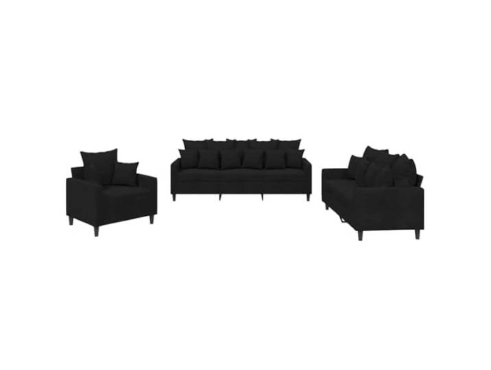 KUTYWEXFM 3-tlg Sofagarnitur mit Kissen Samt Couch Set Schwarz Elegantes dreiteiliges Polstermöbel Set aus weichem Samt und Metall für maximale Entspannung im Wohnzimmer.