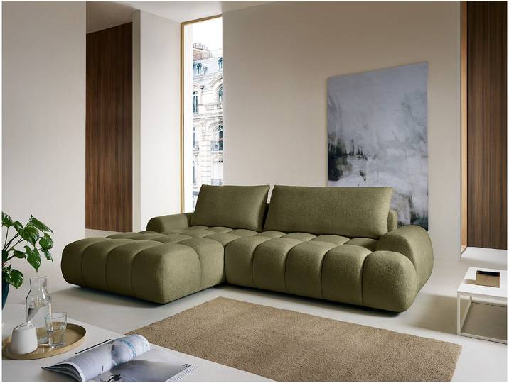 Ecksofa mit Schlaffunktion - Ecke links - Chenille - Grün - FARNETA