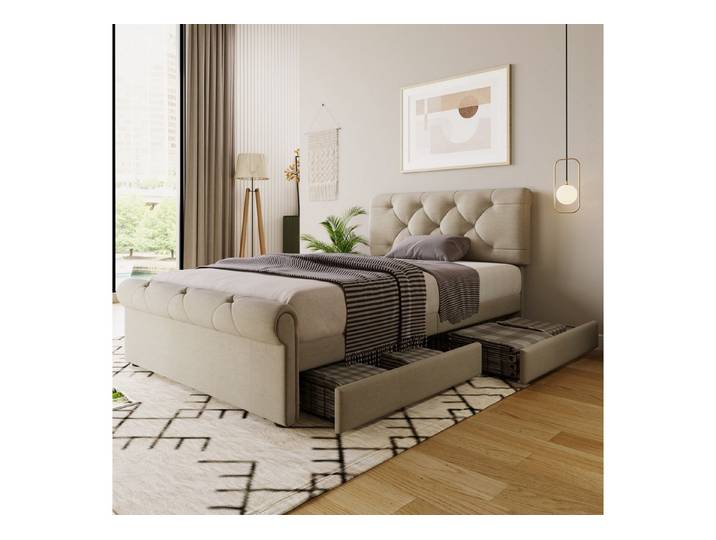 STILVORA Polsterbett 140x200 Bettgestell mit Stauraum Jugendbett mit verstellbarem Kopfteil
