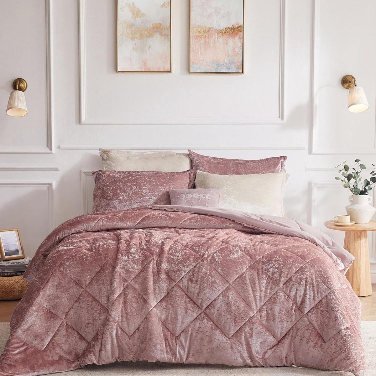 Zachte fluwelen dekbedovertrek set in de kleur blush voor Full/Queen bedden