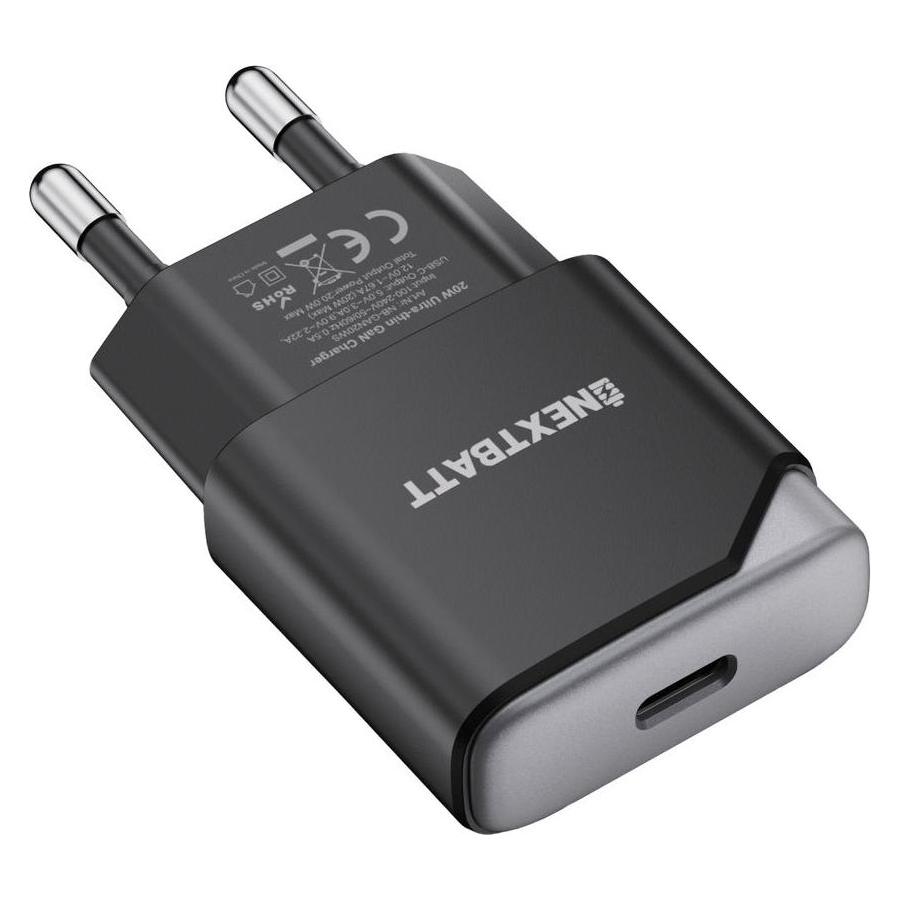 Nextbatt GaN 20W Slim Wall Charger USB-C - Black / Gray (20 W) (NB-GAN20WS)