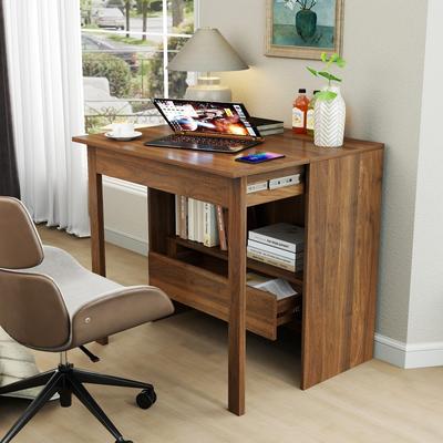 Kodotan sofa Convertible Fold-Out Desk,Multi-Functional Writing Workstation with Storage Drawers & Open Bookshelf,Space-Saving Computer Desk