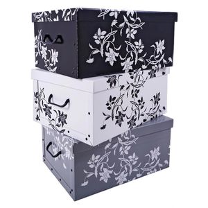 Spetebo Aufbewahrungsbox Barock 1520, 45Liter, mit Deckel, Pappe, 37 x 51 x 24cm, Set 3-teilig
